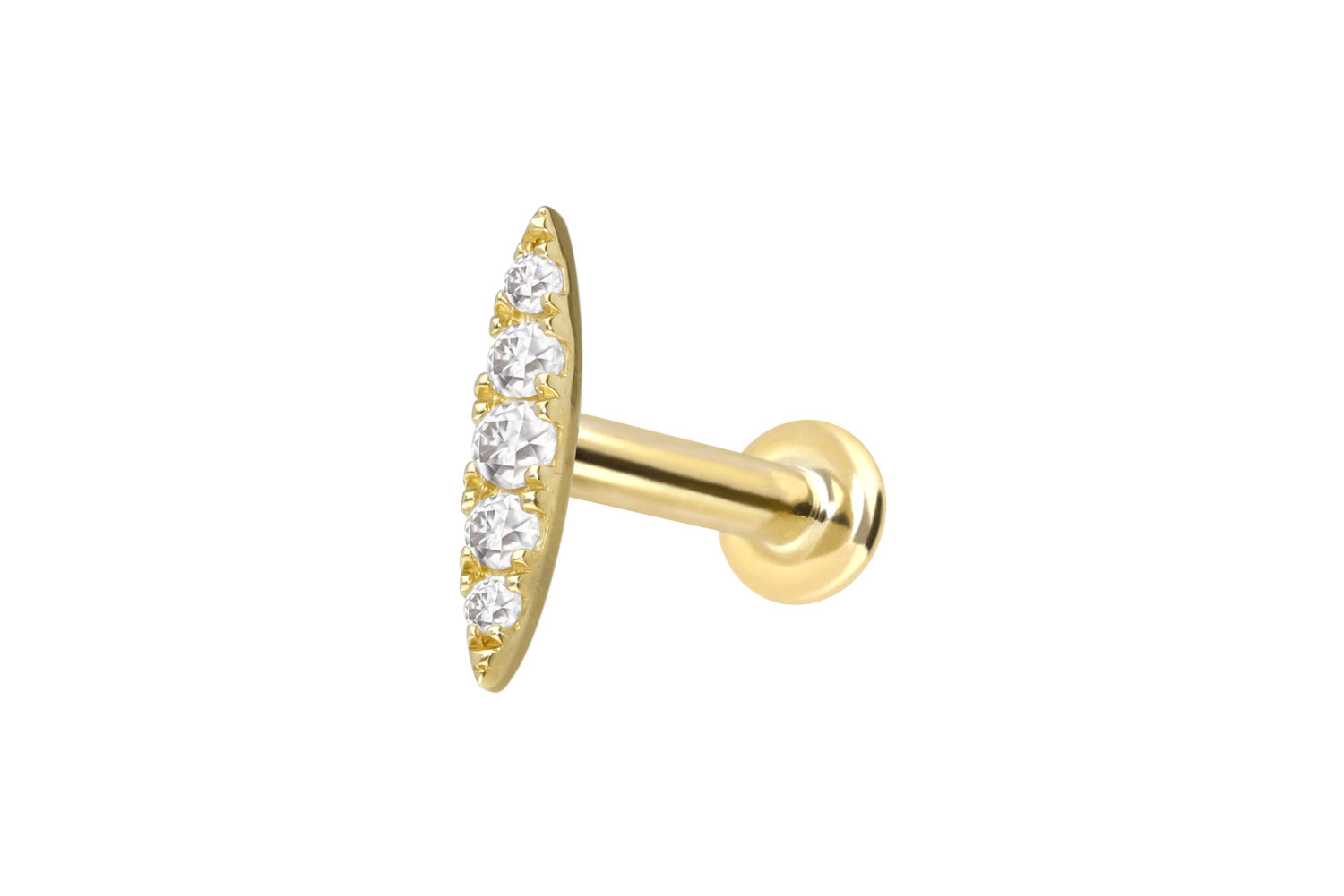 14 Karat Gold Labret Piercing mit Push Fit MOISSANIT-OVAL